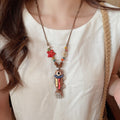 Retro Ethnic Ceramic Wood Bead Koi Fish Starfish Pendant Sweater Necklace view 4