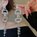 Light Luxury Irregular Teardrop Zircon Tassel Drop Earrings With Silver Posts For Women view 1