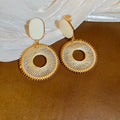 French Court Style Copper Dreamcatcher Pattern Round Hoop Earrings Geometric Clip On Ear Jewelry view 4