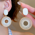French Court Style Copper Dreamcatcher Pattern Round Hoop Earrings Geometric Clip On Ear Jewelry view 1