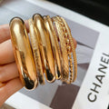 European American Glossy Textured Metal Bangle 8 Piece Fashion Versatile Round Bracelet For Women view 2