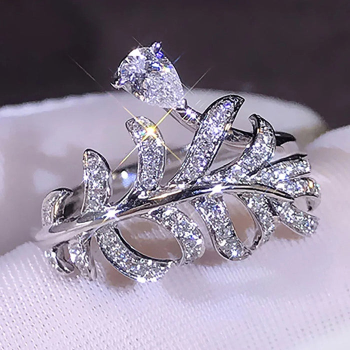Women's Teardrop Ring With Feather Leaf Shape Elegant Light Luxury Fresh Style Jewelry
