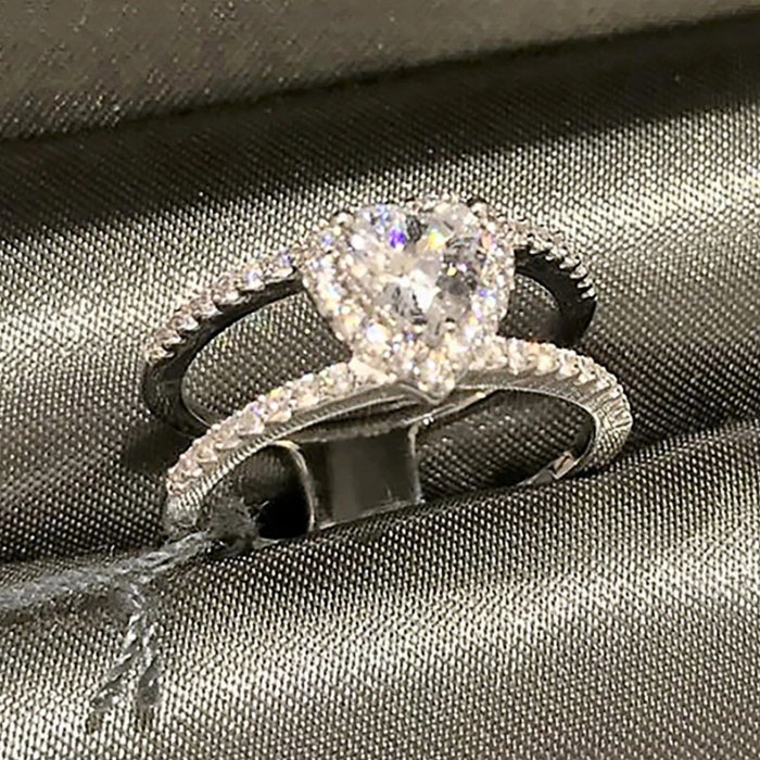 Women's Double Layer Heart Ring, Princess Light Luxury Elegant Lady Style Finger Jewelry