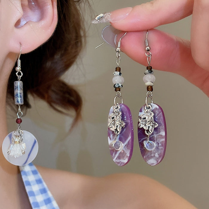 Vintage Ethnic Oval Resin Pearl Geometric Stone Drop Earrings For Women