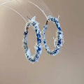 Denim Fabric C Shape Hoop Earrings With Silver Pins Geometric Minimalist Fashion Design view 2