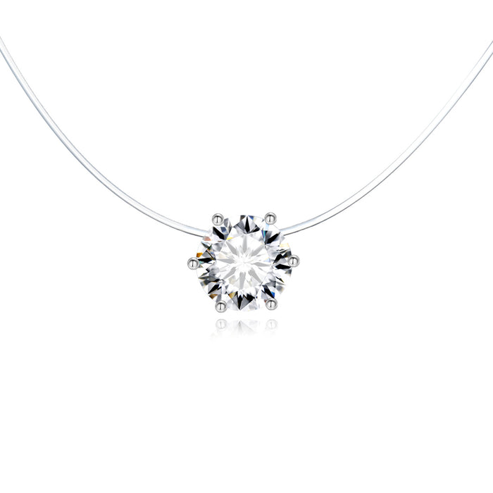Clear Round Crystal Invisible-Line Necklace with Six-Prong Setting