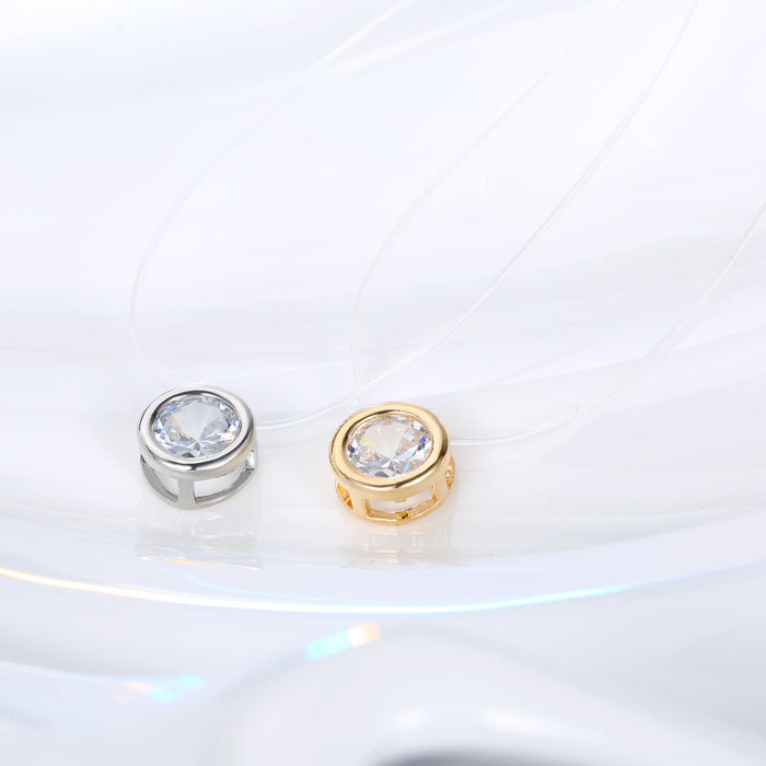 Clear Round Crystal Bezel Invisible-Line Necklaces in Gold or Silver Tone