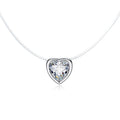 Silver Tone Bezel Heart Crystal Invisible-Line Pendant Necklace view 1