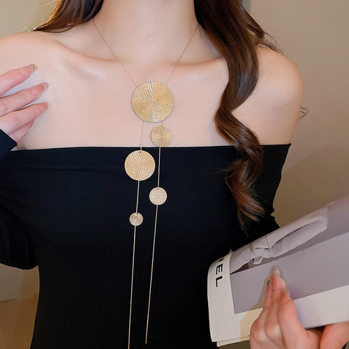 Alloy Round Glossy Tassel Pendant Sweater Necklace, Minimalist Geometric Collarbone Chain