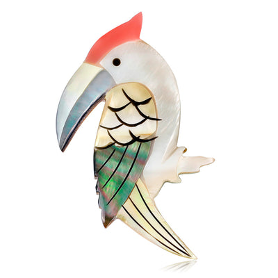 Front product view of the abalone shell brooch pin in gold and green