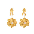 Luxury Oversized 3D Alloy Metal Flower Pearl Drop Earrings For Women Statement Floral Dangle Earrings view 5