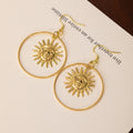 Vintage Gold Alloy Sun Face Geometric Circle Hoop Drop Statement Bohemian Light Luxury Women's Earrings view 4