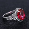 Silver Tone Oval Color Stone Halo Ring with Clear Stone Accents view 5