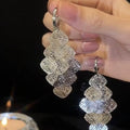 Light Luxury Metal Diamond Hollow Tassel Drop Earrings With Geometric Rhombus Design view 1