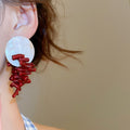 Silver Needle Round Shell Resin Irregular Geometric Ethnic Drop Earrings For Women view 3
