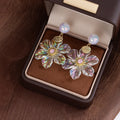 Elegant Summer Iridescent Resin Flower Drop With Pearl Studs And Alloy Love Charm Earrings view 2