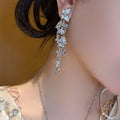 Light Luxury Alloy Rhinestone Bow Tassel Drop Earrings With Silver Posts view 2