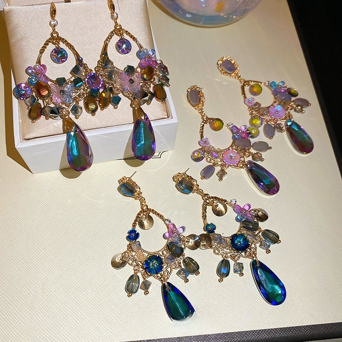 Light Luxury Glass Rhinestone Butterfly Flower Teardrop Drop Earrings For Women