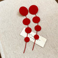 European Style Metal Geometric Round Textured Tassel Drop Earrings With Silver Tone Pins view 4