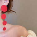 European Style Metal Geometric Round Textured Tassel Drop Earrings With Silver Tone Pins view 3
