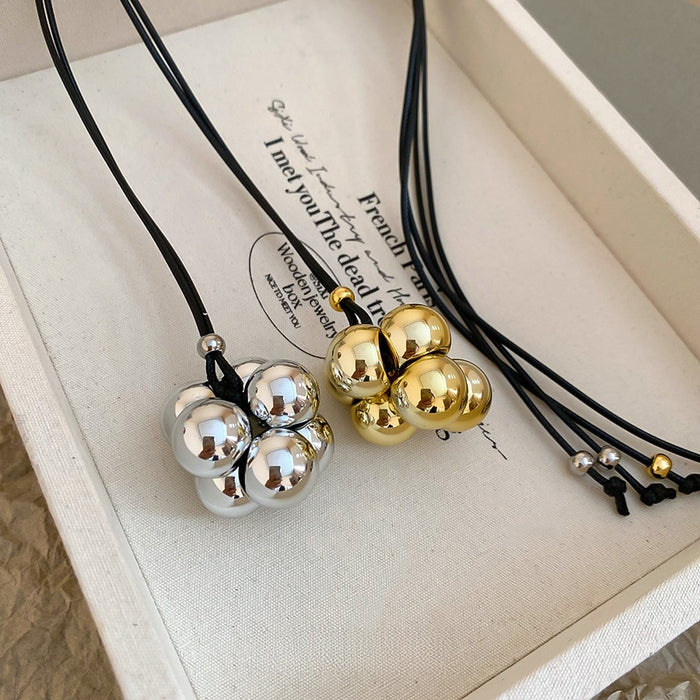 Metallic Look Resin Geometric Round Pendant Sweater Necklace For Women