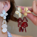 Vintage Floral Round Acrylic Tassel Drop Earrings With Silver Needle Studs view 1