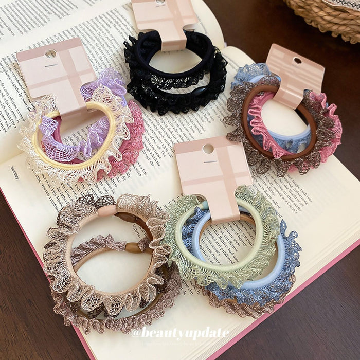 Sweet Lace Fabric Elastic Hair Tie Jewelry Set For Low Ponytail Round Hair Accessories