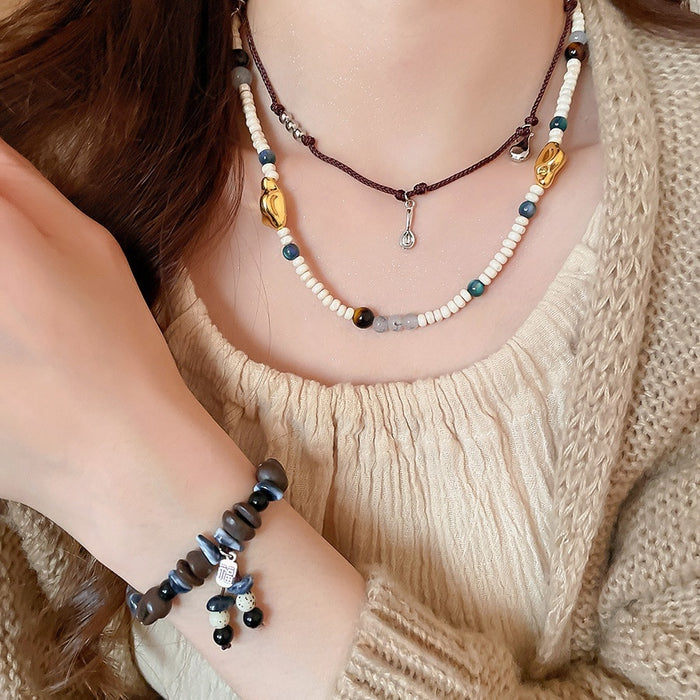 Vintage Ethnic Acrylic Coffee Bean Beaded Necklace And Bracelet Jewelry Set For Women