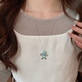 Copper Pearl Flower Cat Eye Stone Tassel Earrings Necklace Jewelry Set Fresh Collarbone Chain view 3