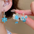 Copper Pearl Flower Cat Eye Stone Tassel Earrings Necklace Jewelry Set Fresh Collarbone Chain view 2