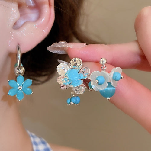 Copper Pearl Flower Cat Eye Stone Tassel Earrings Necklace Jewelry Set Fresh Collarbone Chain