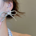 Light Luxury Faux Pearl Bow Rhinestone Pendant Necklace Ear Clip Jewelry Set For Women view 4