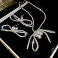Light Luxury Faux Pearl Bow Rhinestone Pendant Necklace Ear Clip Jewelry Set For Women view 1