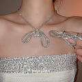 Light Luxury Faux Pearl Bow Rhinestone Pendant Necklace Ear Clip Jewelry Set For Women view 2