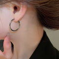 Minimalist Metal Hoop Earrings With Silver Needle Posts, European American Niche Fashion Design view 4
