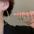 Minimalist Metal Hoop Earrings With Silver Needle Posts, European American Niche Fashion Design view 2
