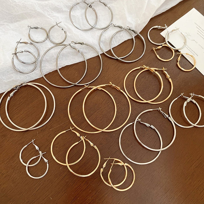 Minimalist Metal Hoop Earrings With Silver Needle Posts, European American Niche Fashion Design