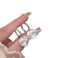 Light Luxury Faux Pearl Hoop Earrings With Zircon Diamond Brushed Wrinkle Design view 5