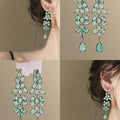 Light Luxury Copper Zircon Leaf Tassel Teardrop Drop Earrings With Silver Posts For Women view 1