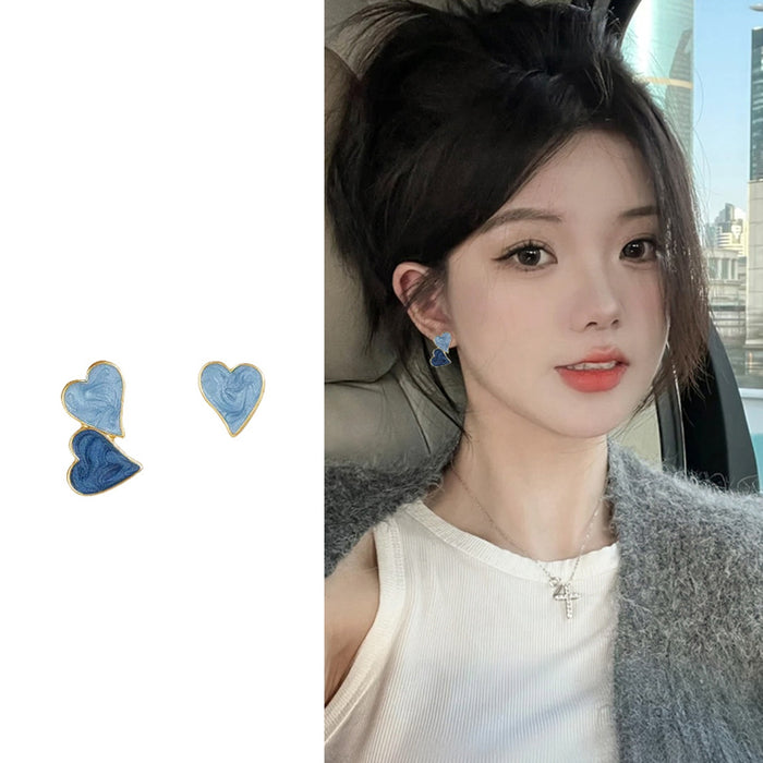 Light Luxury Alloy Enamel Heart Asymmetric Clip-on Earrings With Round Accent