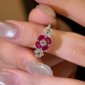 Copper Zircon Geometric Flower Open Ring Vintage Court Style Light Luxury Women's Jewelry view 3