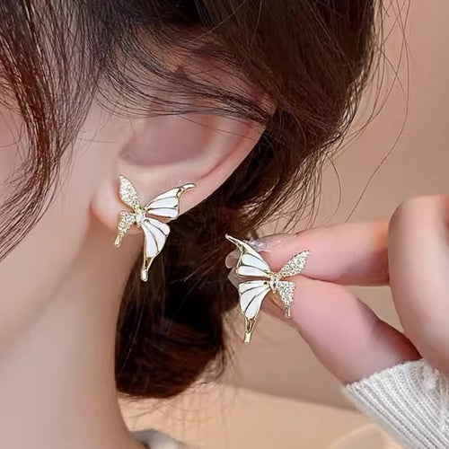 Enamel Butterfly Stud Earrings For Women Forest Style Micro Pave Zircon Elegant Jewelry