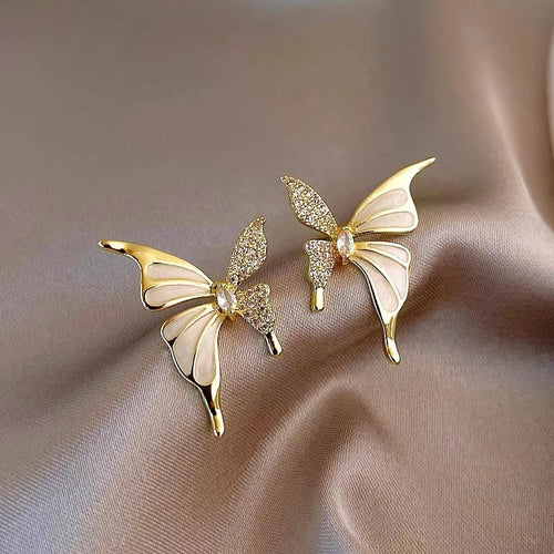 Enamel Butterfly Stud Earrings For Women Forest Style Micro Pave Zircon Elegant Jewelry