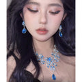 Light Luxury Alloy Zircon Hollow Flower Teardrop Tassel Drop Earrings Necklace Jewelry Set view 1
