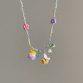Light Luxury Faux Pearl Crystal Beaded Flower Enamel Bee Pendant Necklace Ear Cuff Jewelry Set view 4