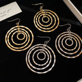 Court Style Metal Threaded Hollow Geometric Round Layered Drop Earrings For Women view 4
