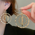 Court Style Metal Threaded Hollow Geometric Round Layered Drop Earrings For Women view 3