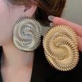 Metal Geometric Round Textured Pendant Drop Earrings, Western Style Statement Stud Design view 1