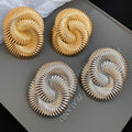 Metal Geometric Round Textured Pendant Drop Earrings, Western Style Statement Stud Design view 4