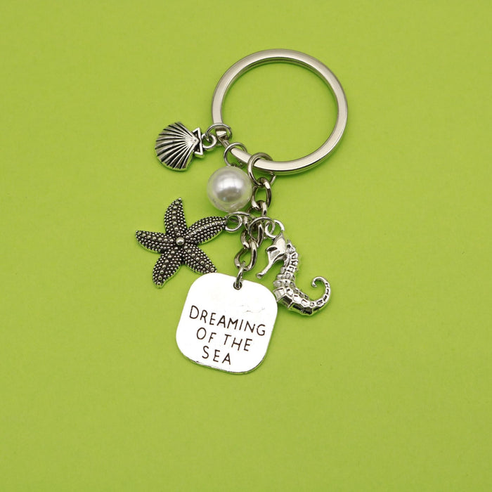 Metal Ocean Starfish Turtle Mermaid Keychain Backpack Car Charm – Silver